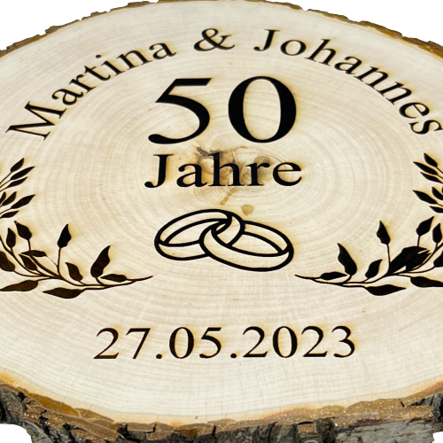 Baumscheibe mit Gravur | Jubiläum, Hölzerne Hochzeit, Geburtstag - Wiens3d