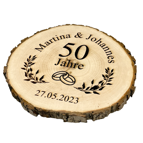 Baumscheibe mit Gravur | Jubiläum, Hölzerne Hochzeit, Geburtstag - Wiens3d