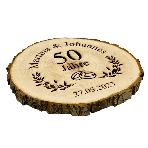 Baumscheibe mit Gravur | Jubiläum, Hölzerne Hochzeit, Geburtstag - Wiens3d
