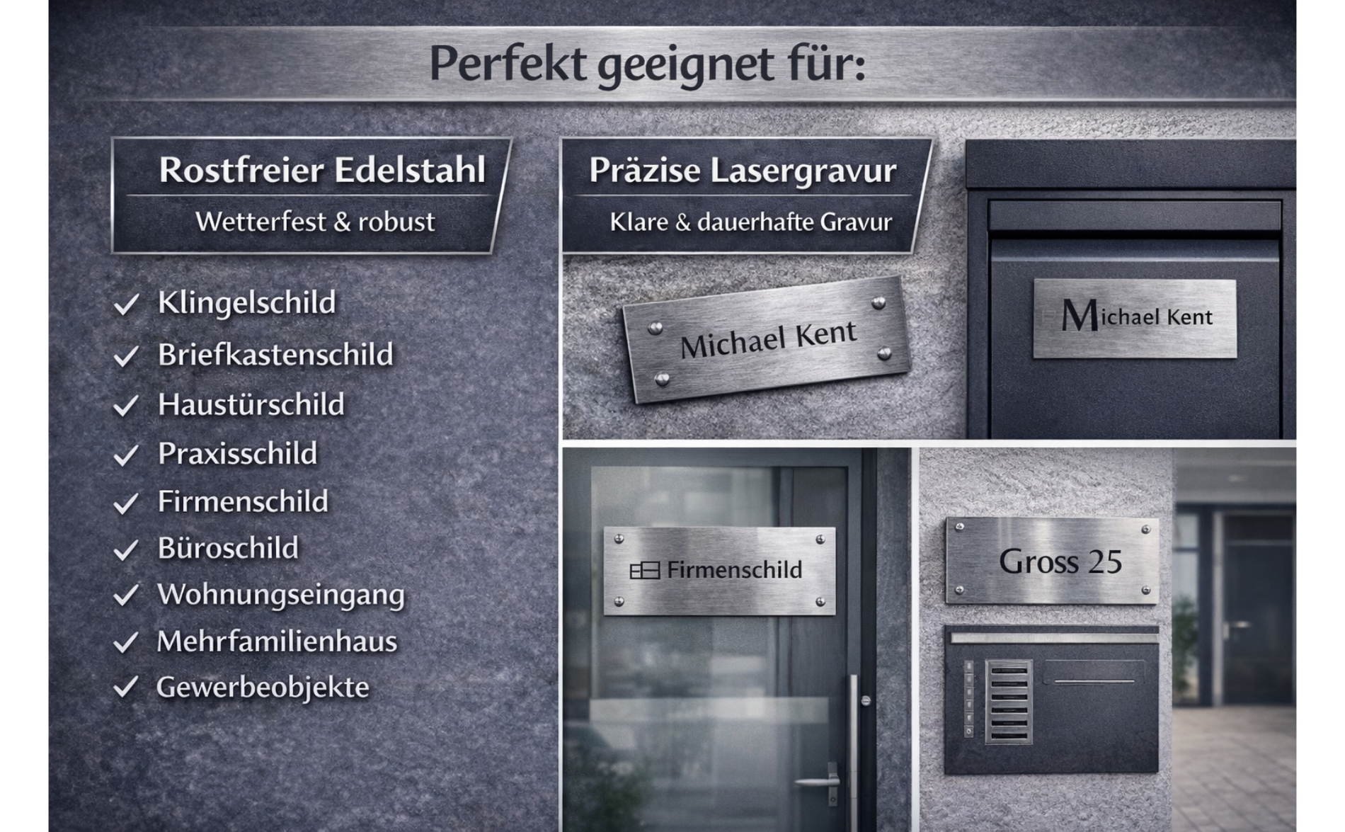 Briefkastenschild aus Edelstahl mit Herz - Wiens3d