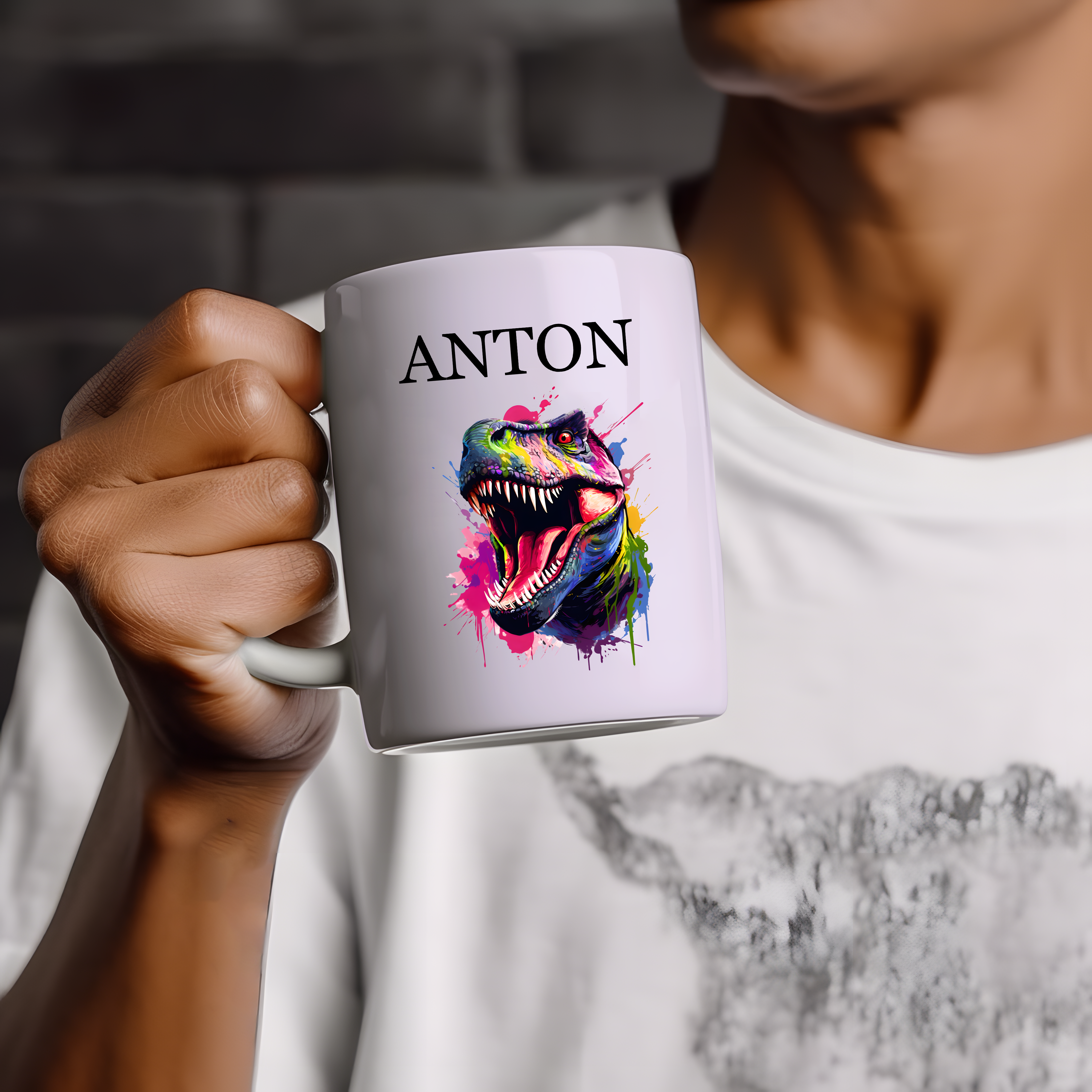 Tasse T-Rex mit Name - Wiens3d