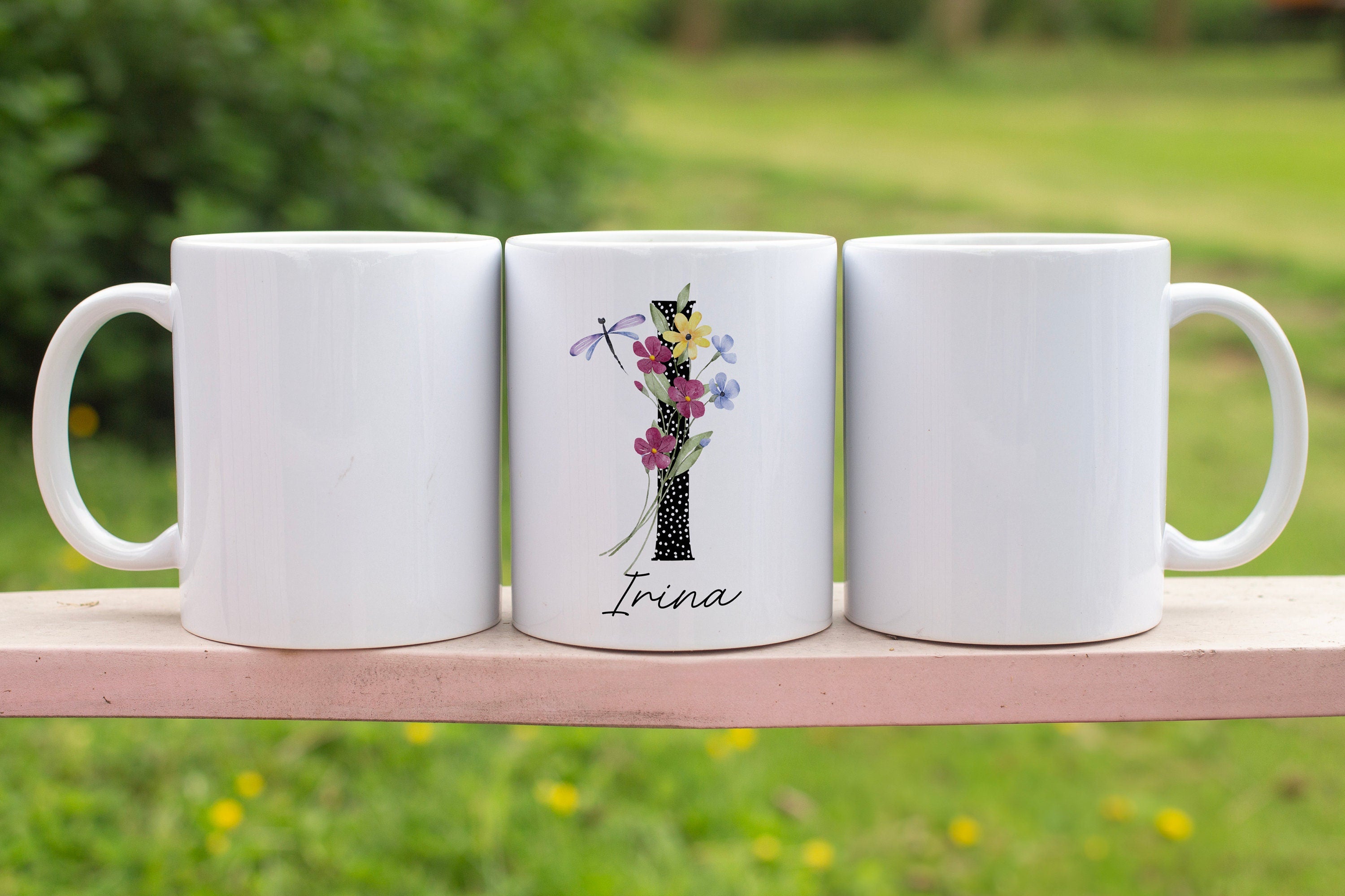 Namenstasse mit Monogramm | ABC Initialien Wunschname | Geschenk Geburtstag Weihnachten | 330 ml - 0083-0108