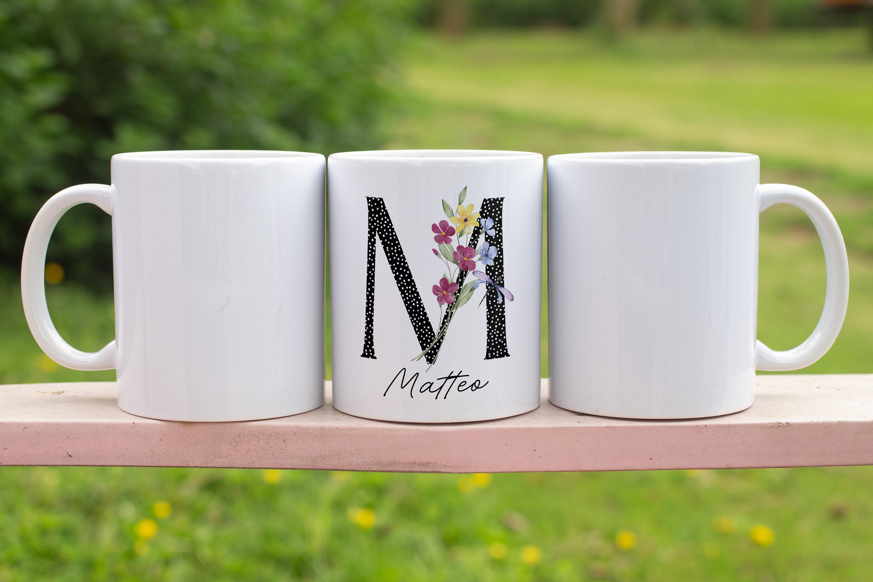 Namenstasse mit Monogramm | ABC Initialien Wunschname | Geschenk Geburtstag Weihnachten | 330 ml - 0083-0108