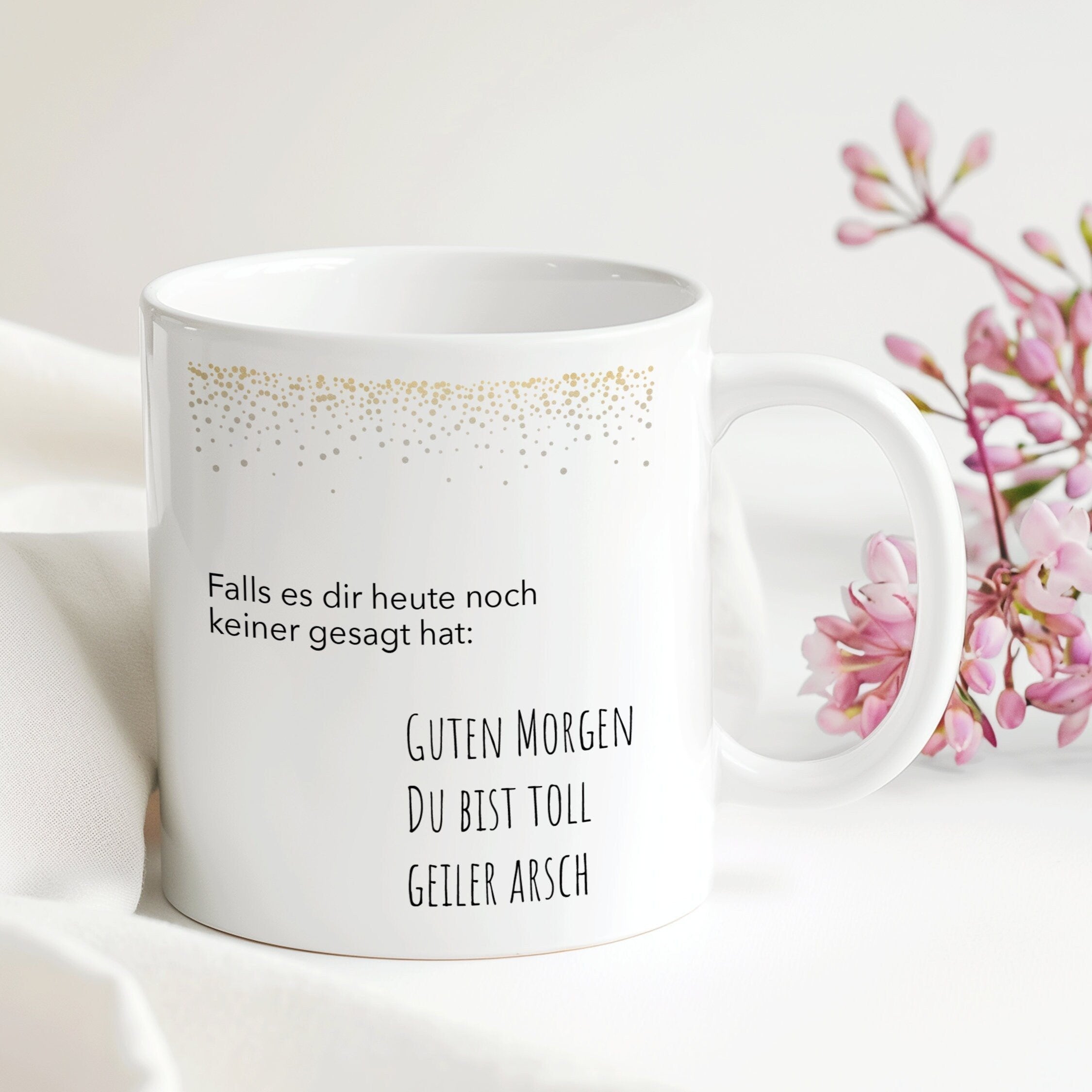 Tasse mit Spruch | Guten Morgen-Tasse Komplimente | 330 ml - 0157