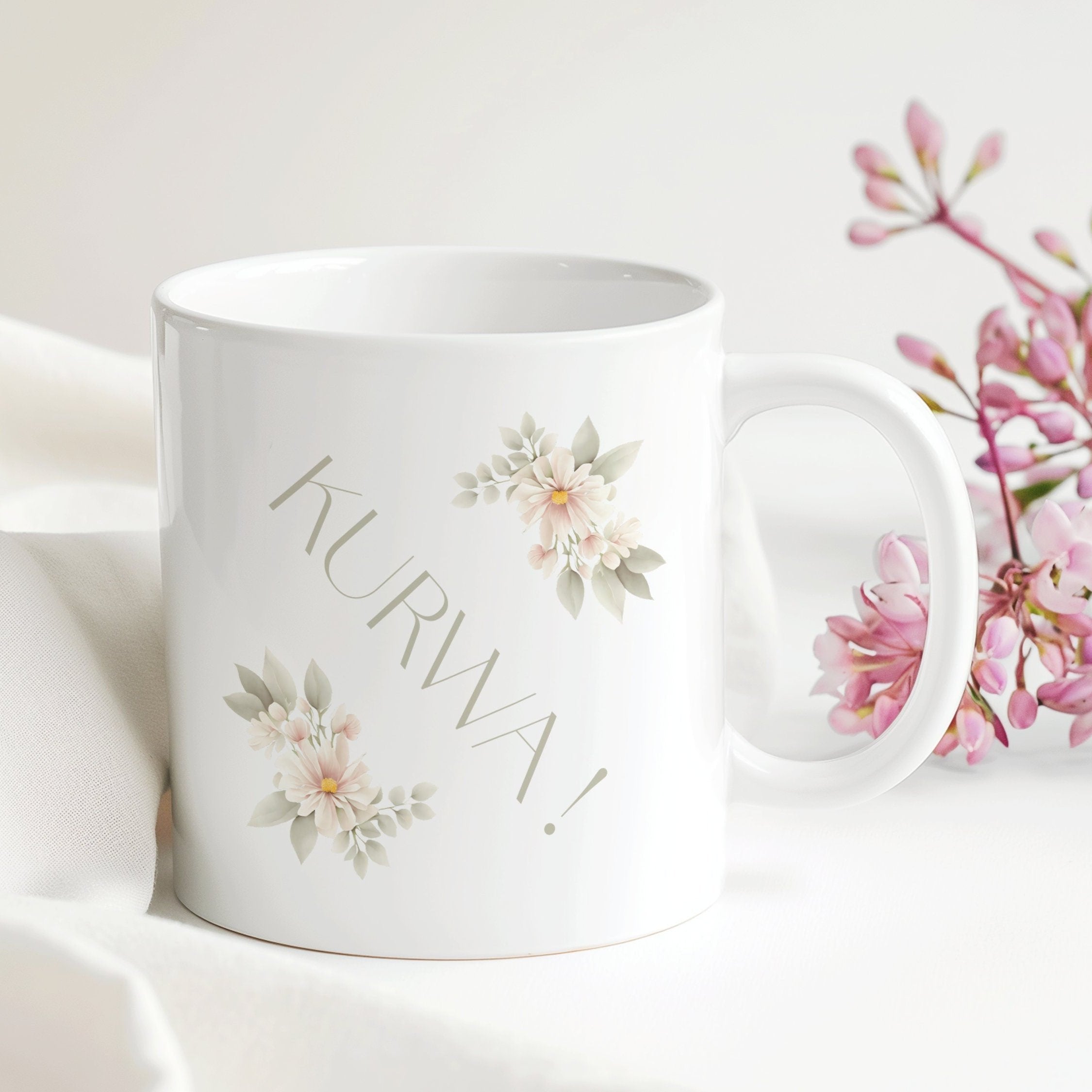 Kurwa Blumen Tasse | Geschenk Muttertag Geburtstag Weihnachten Ostern 330 ml - 0014