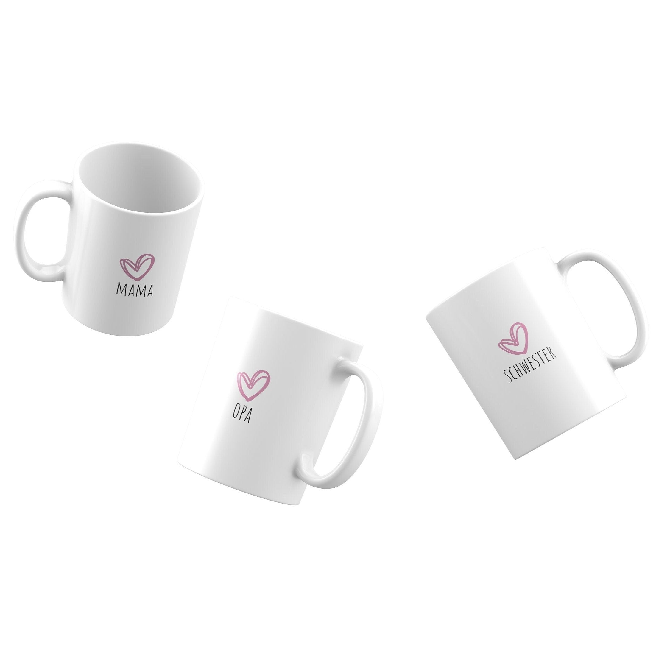 Tasse Oma Opa Mama Papa Schwester Bruder | Herz Rosa | Weihnachten Geschenk Arbeit | 330 ml - 0214,0215,0216,0217,0218,0219