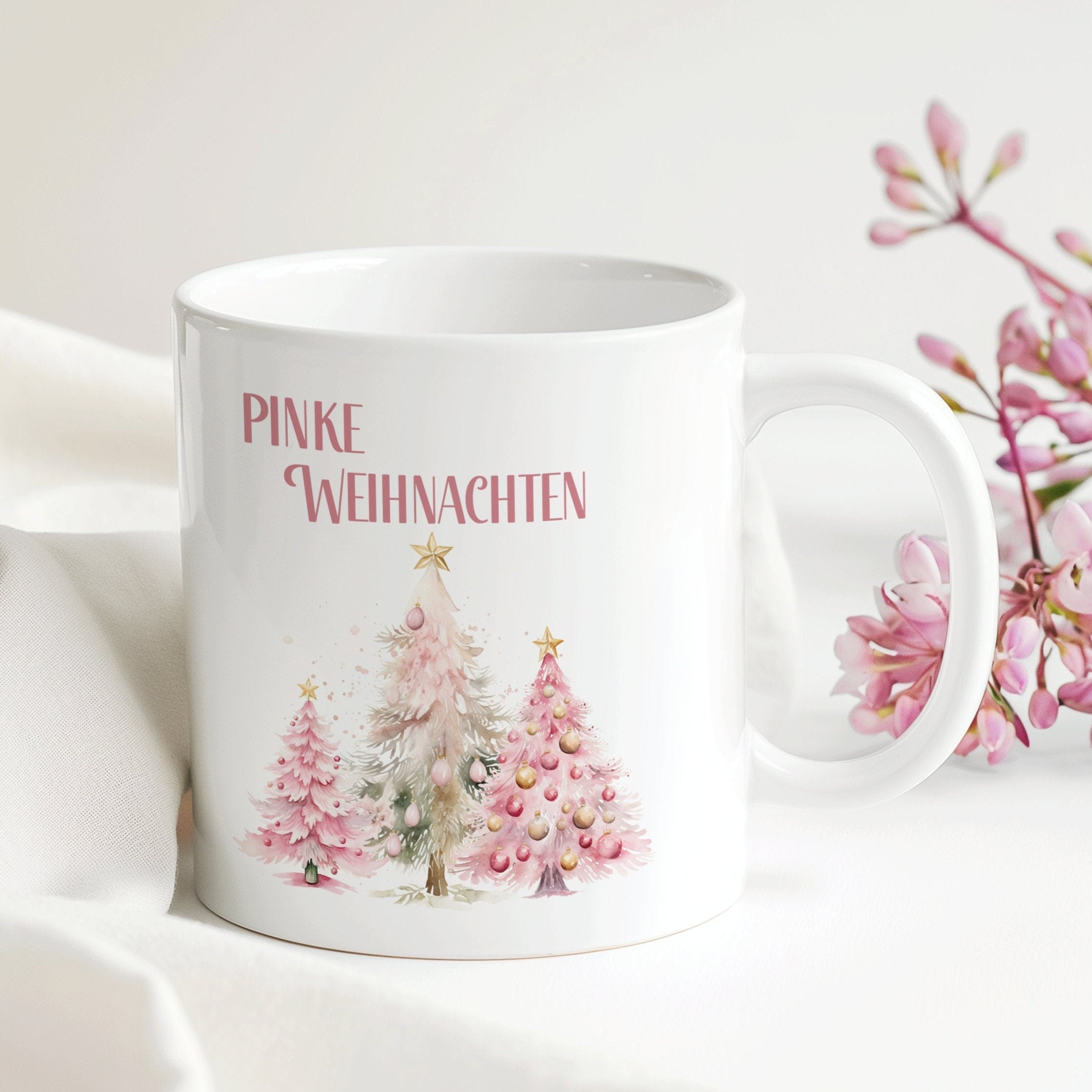 Tasse Pinke Weihnachten | Tannenbaum Pink Schnee | Weihnachten Geburtstag Geschenk Arbeit | 330 ml - 0244