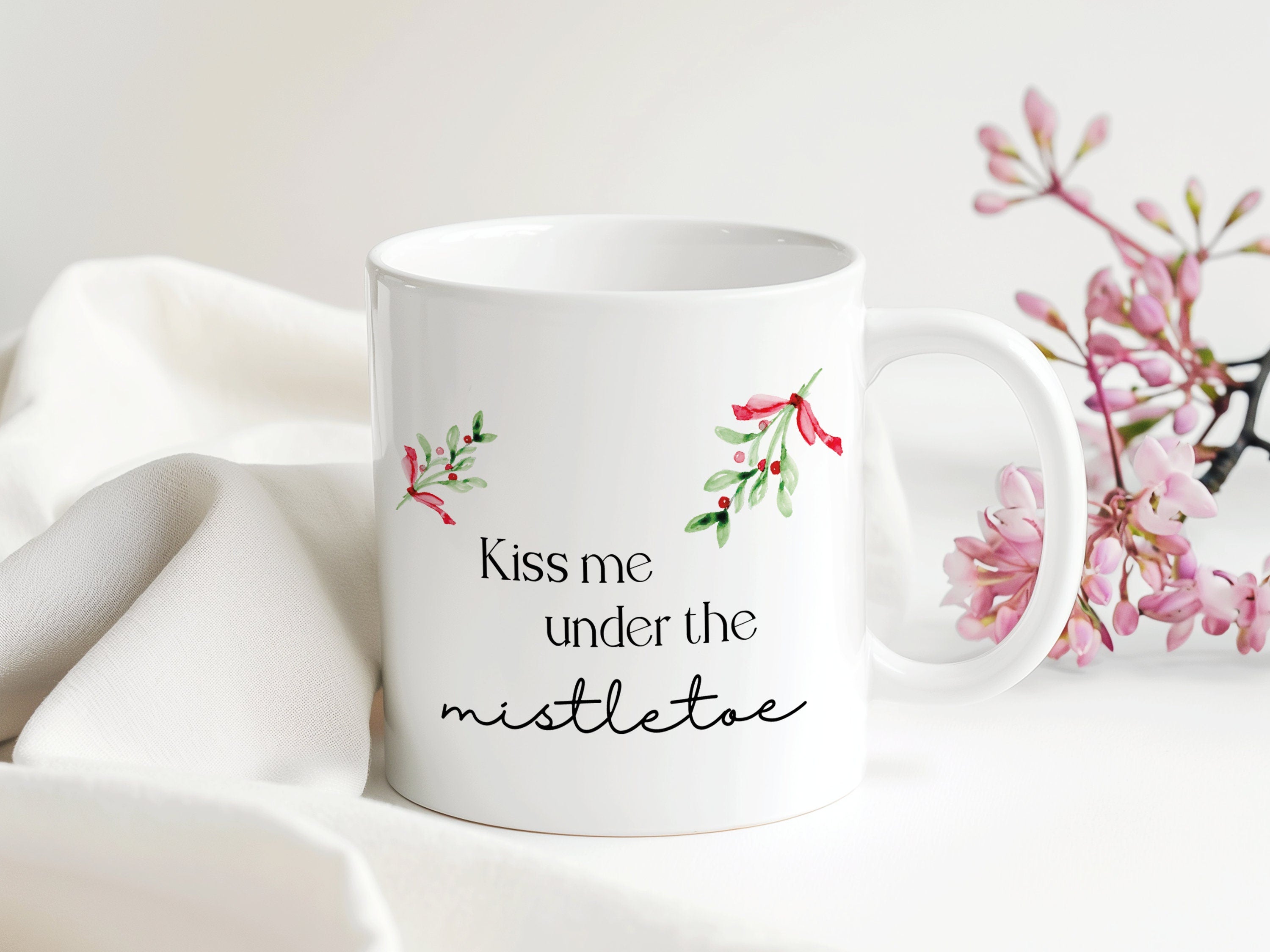 Romantische Weihnachts-Tasse | Mistelzweig Weihnachten Liebe | Geschenk Weihnachten Arbeitskollegen | 330 ml - 0287