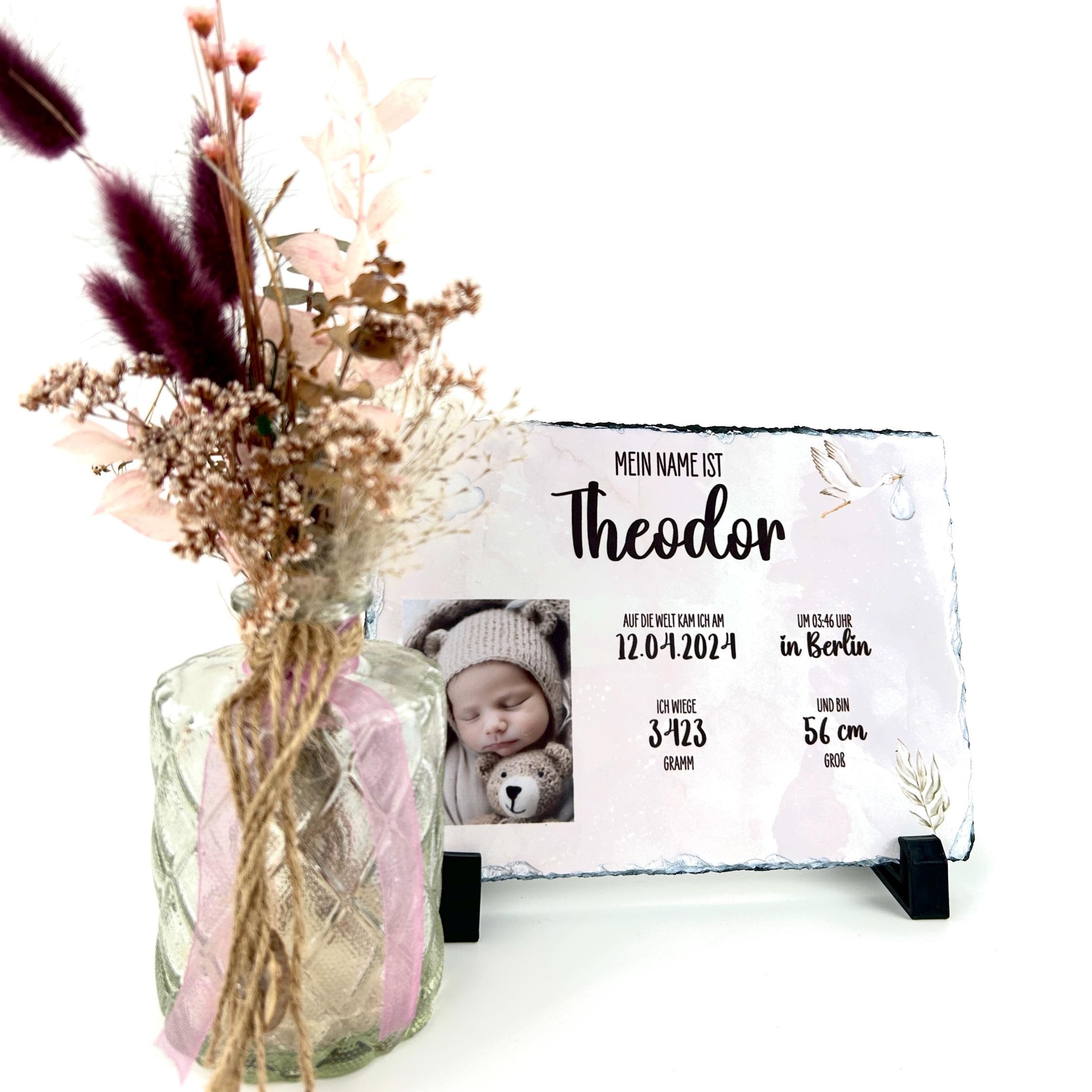 Schieferplatte Individuell Bedruckt | 20cm x 15cm | Geschenk zur Geburt Taufe