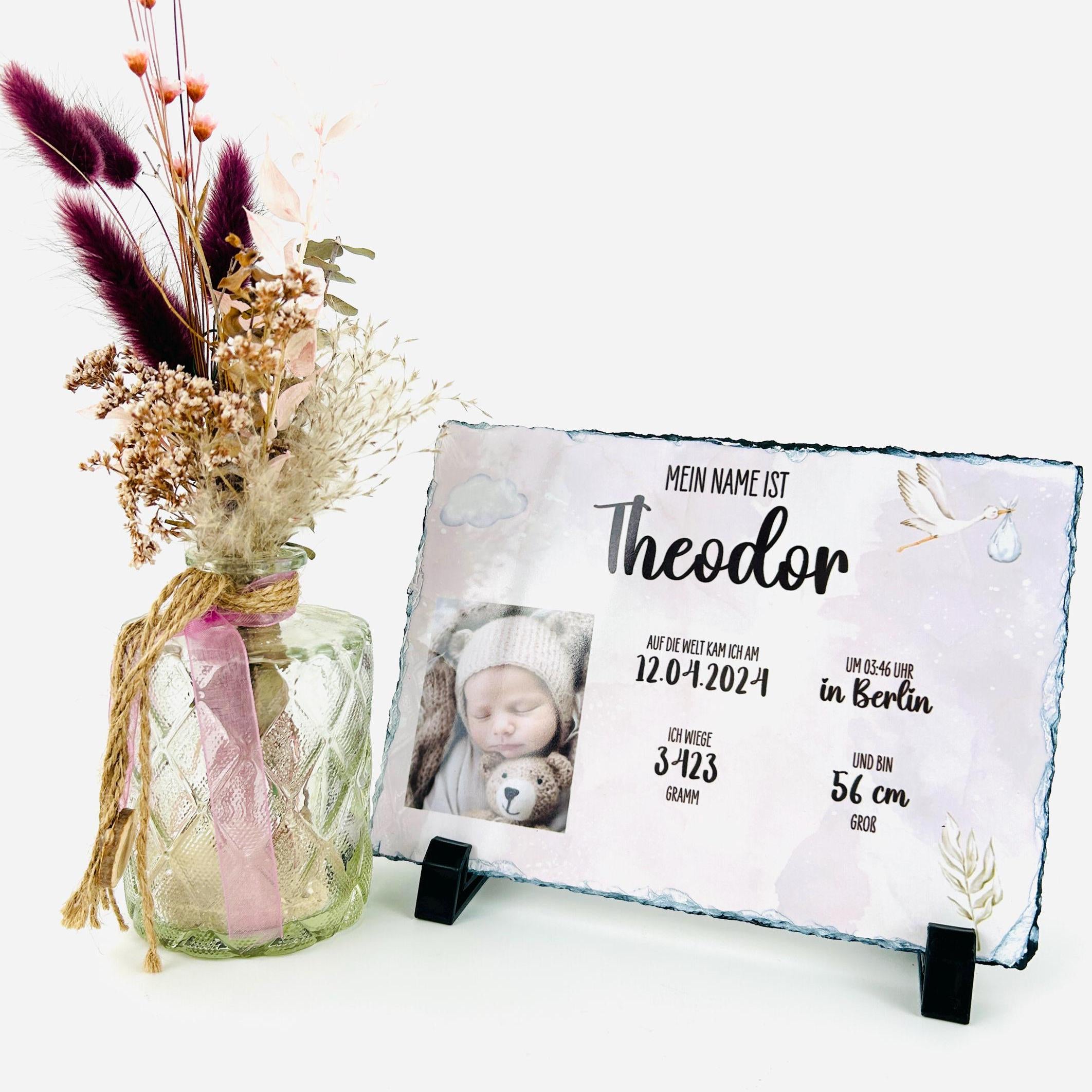 Schieferplatte Individuell Bedruckt | 20cm x 15cm | Geschenk zur Geburt Taufe