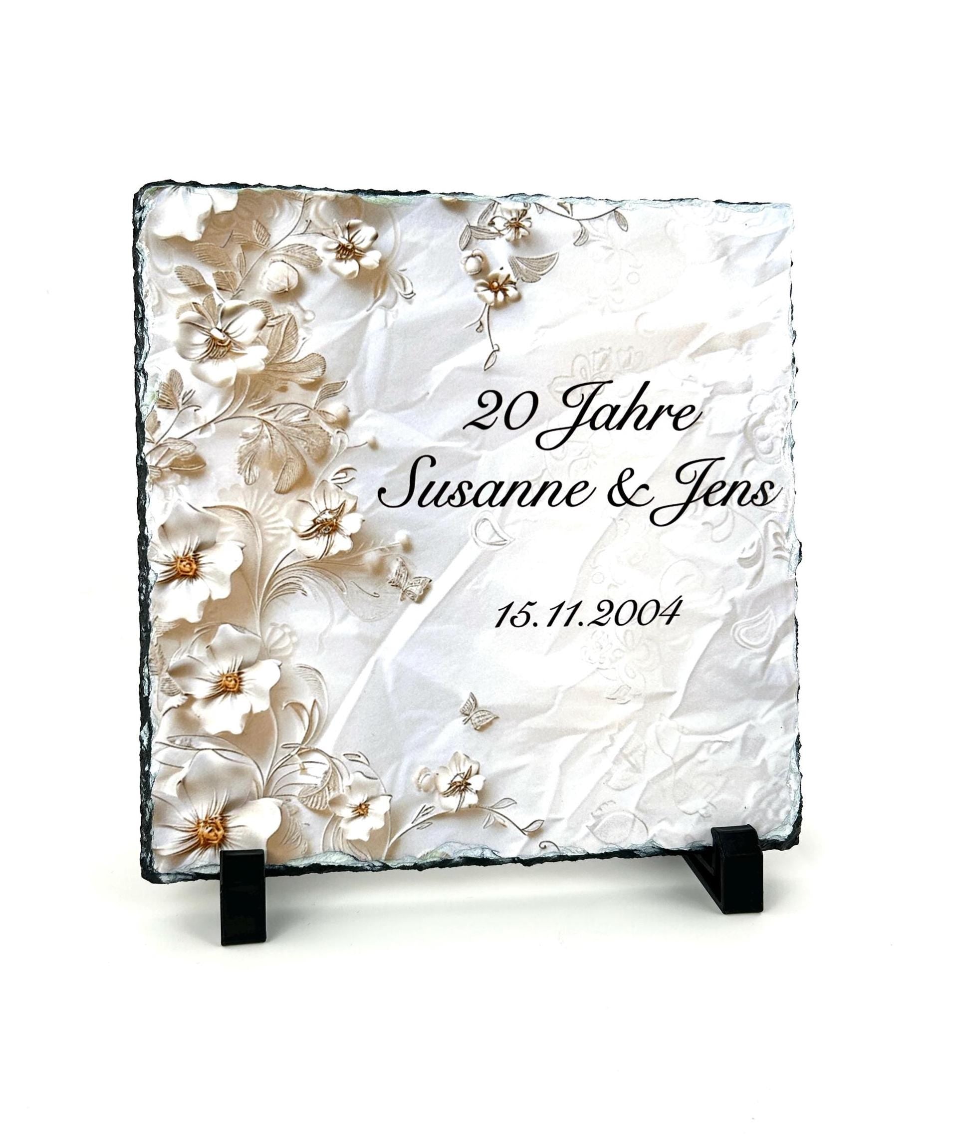 Schieferplatte Individuell Bedruckt | 20cm x 20cm | Hochzeitsgeschenk zum Jahrestag | Jubiläum