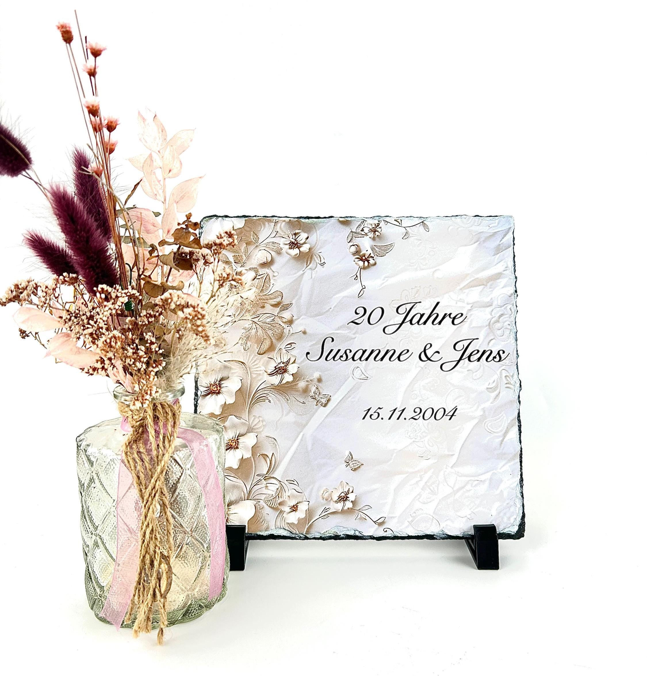 Schieferplatte Individuell Bedruckt | 20cm x 20cm | Hochzeitsgeschenk zum Jahrestag | Jubiläum