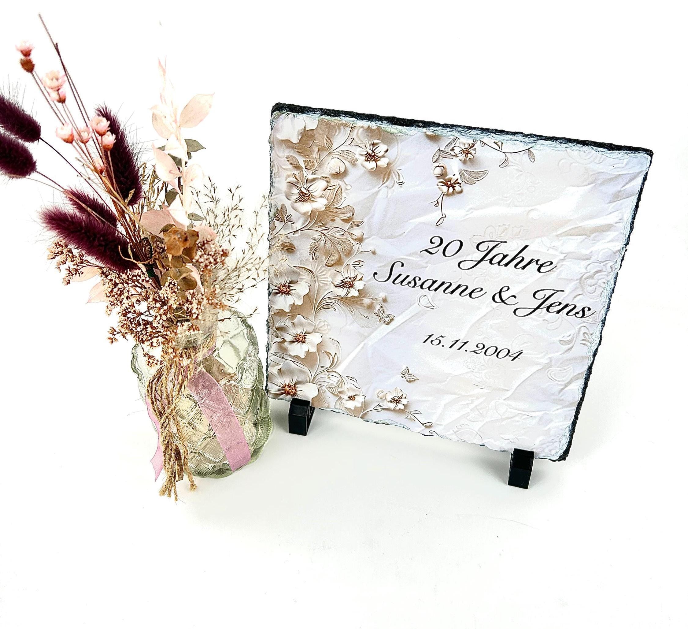 Schieferplatte Individuell Bedruckt | 20cm x 20cm | Hochzeitsgeschenk zum Jahrestag | Jubiläum