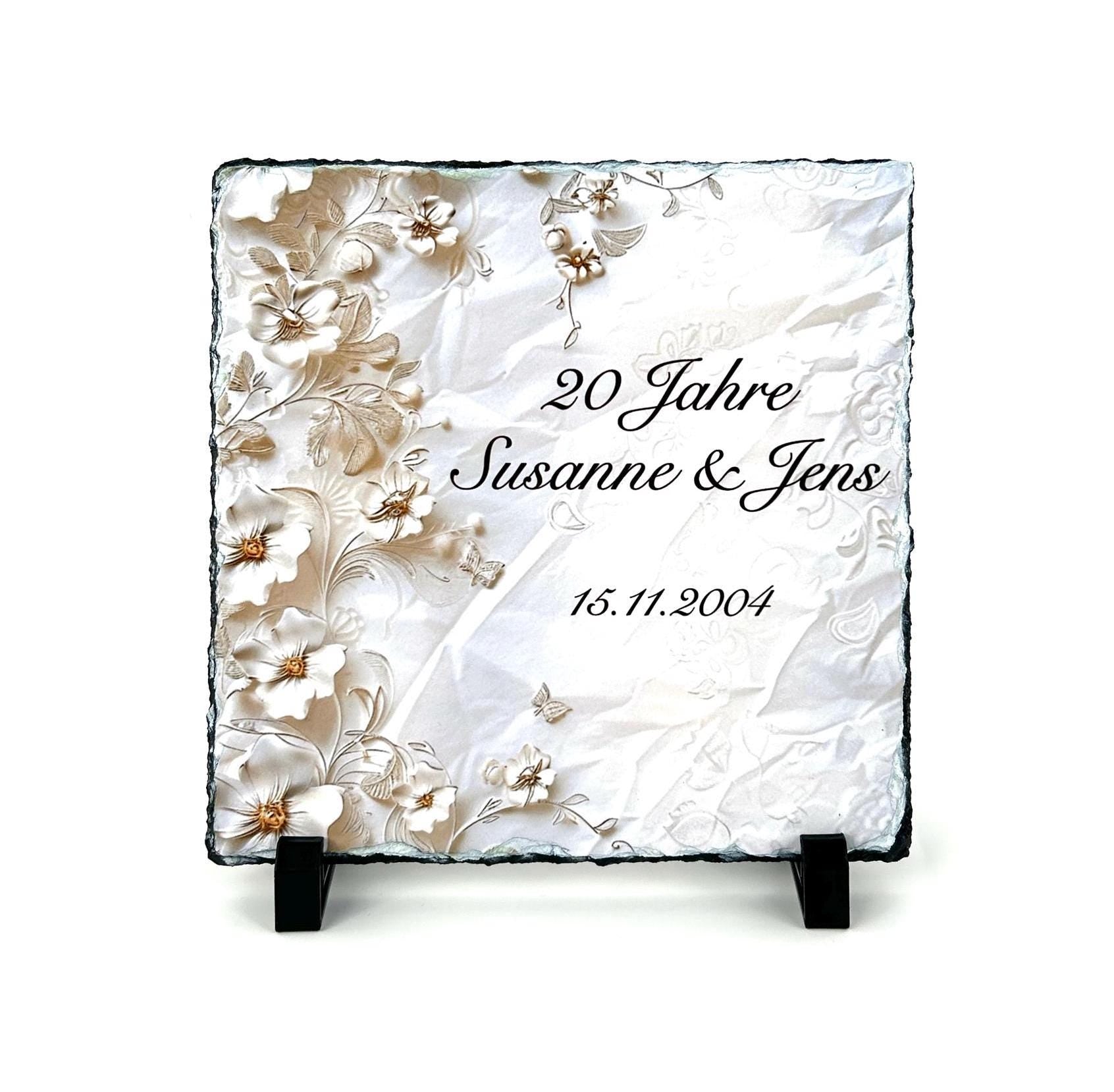 Schieferplatte Individuell Bedruckt | 20cm x 20cm | Hochzeitsgeschenk zum Jahrestag | Jubiläum