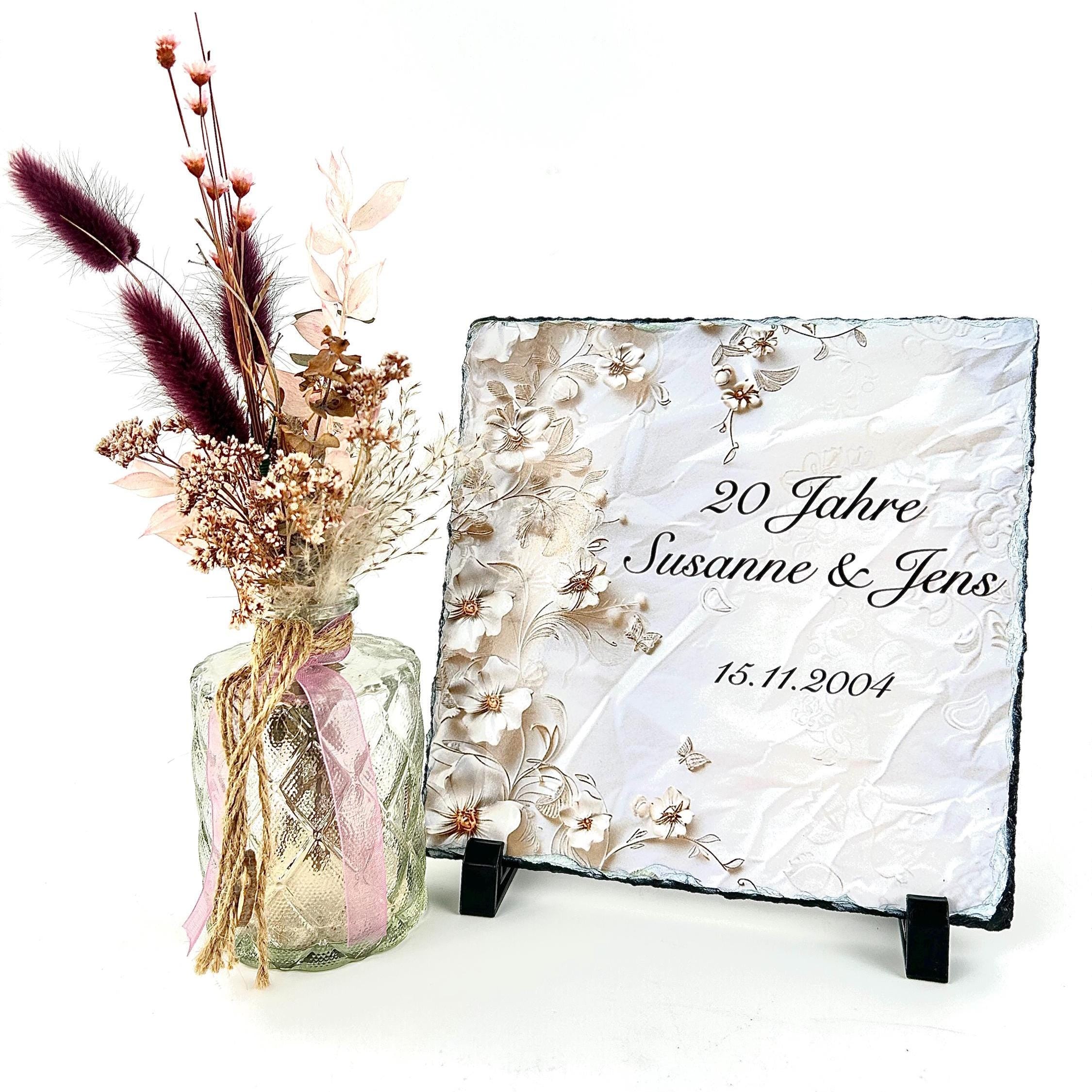 Schieferplatte Individuell Bedruckt | 20cm x 20cm | Hochzeitsgeschenk zum Jahrestag | Jubiläum