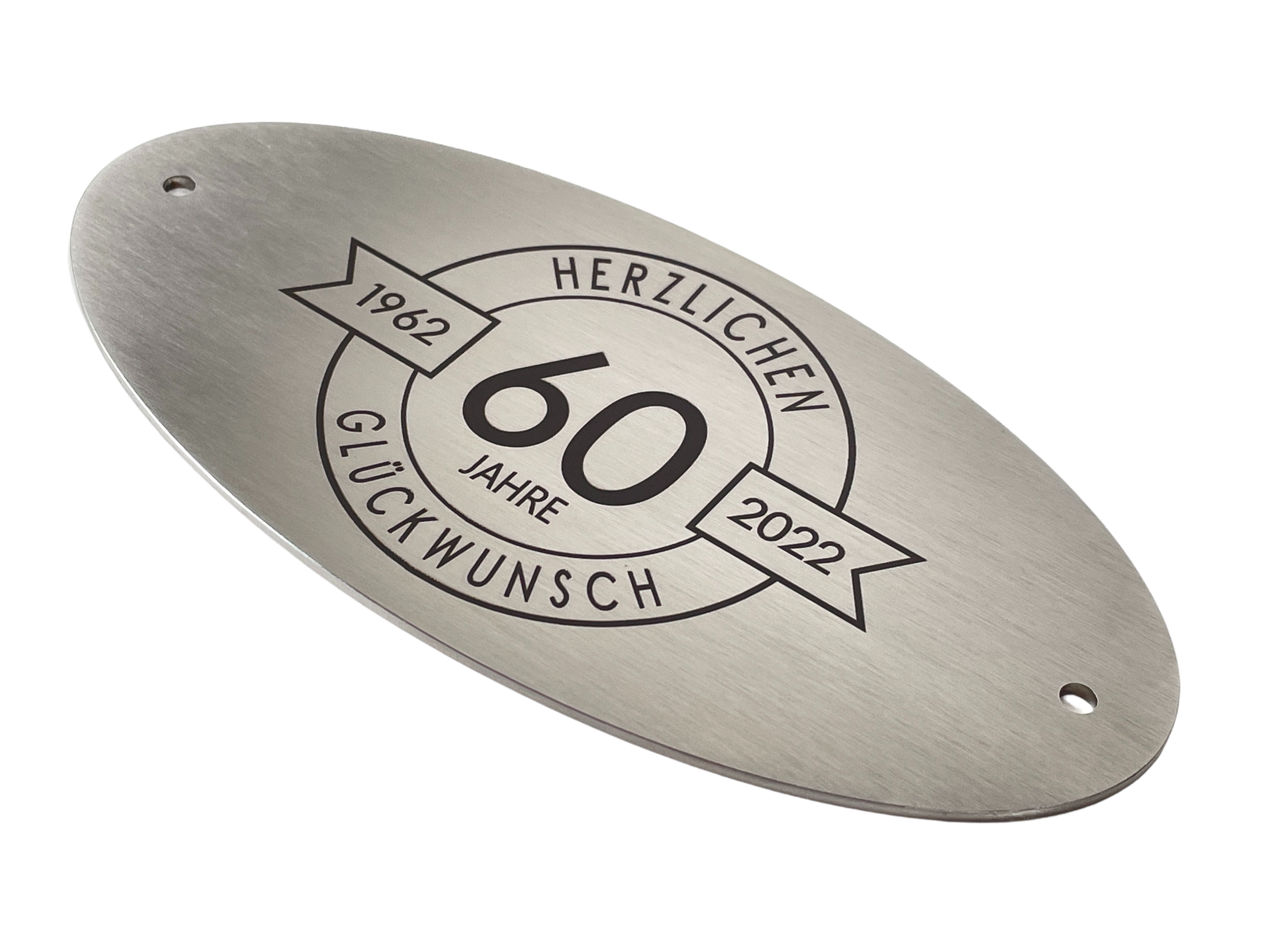 Edelstahlschild oval 150 x 75 mm - mit persönlicher Wunsch Gravur - Wiens3d