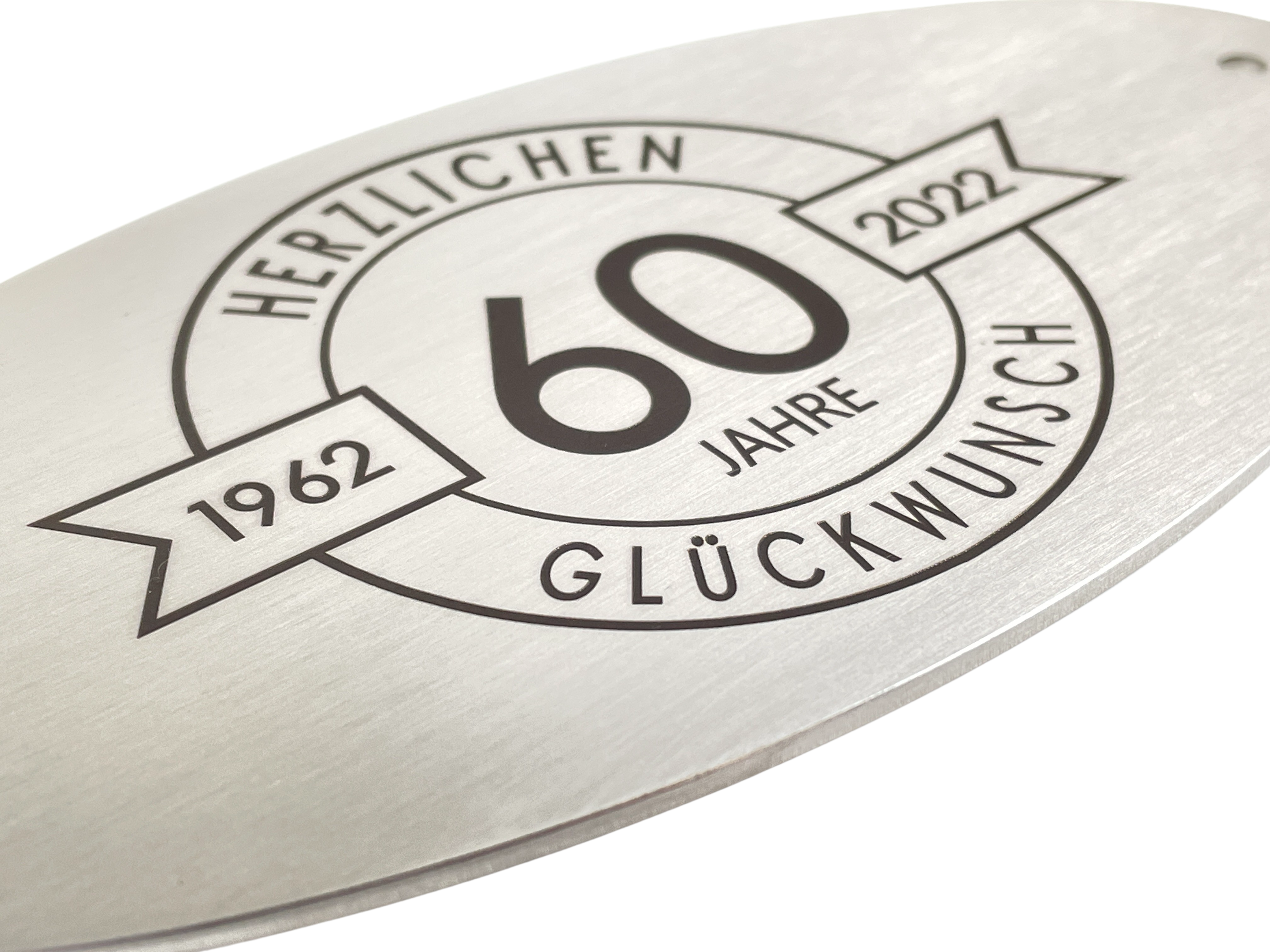 Edelstahlschild oval 150 x 75 mm - mit persönlicher Wunsch Gravur - Wiens3d