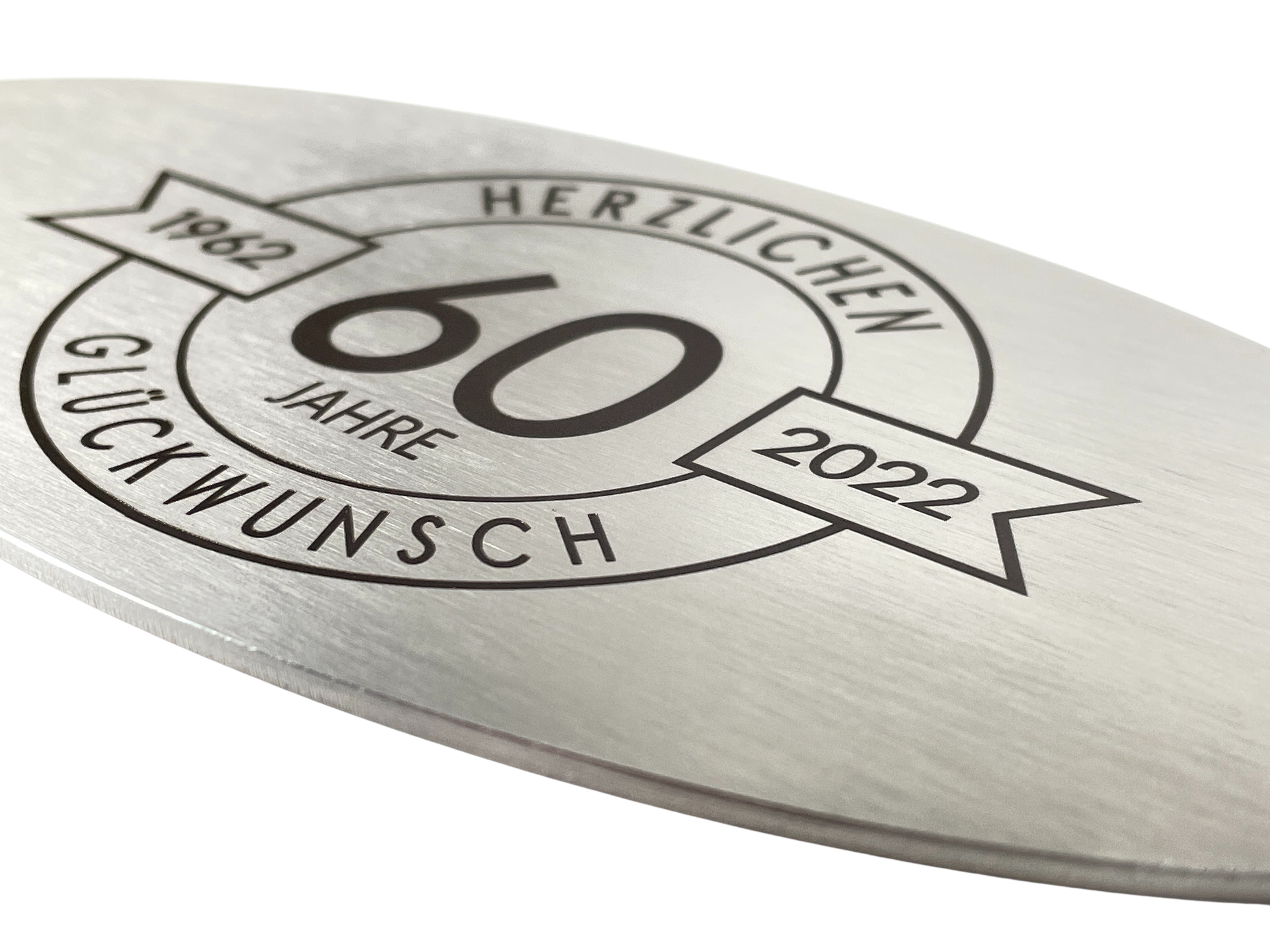 Edelstahlschild oval 150 x 75 mm - mit persönlicher Wunsch Gravur - Wiens3d