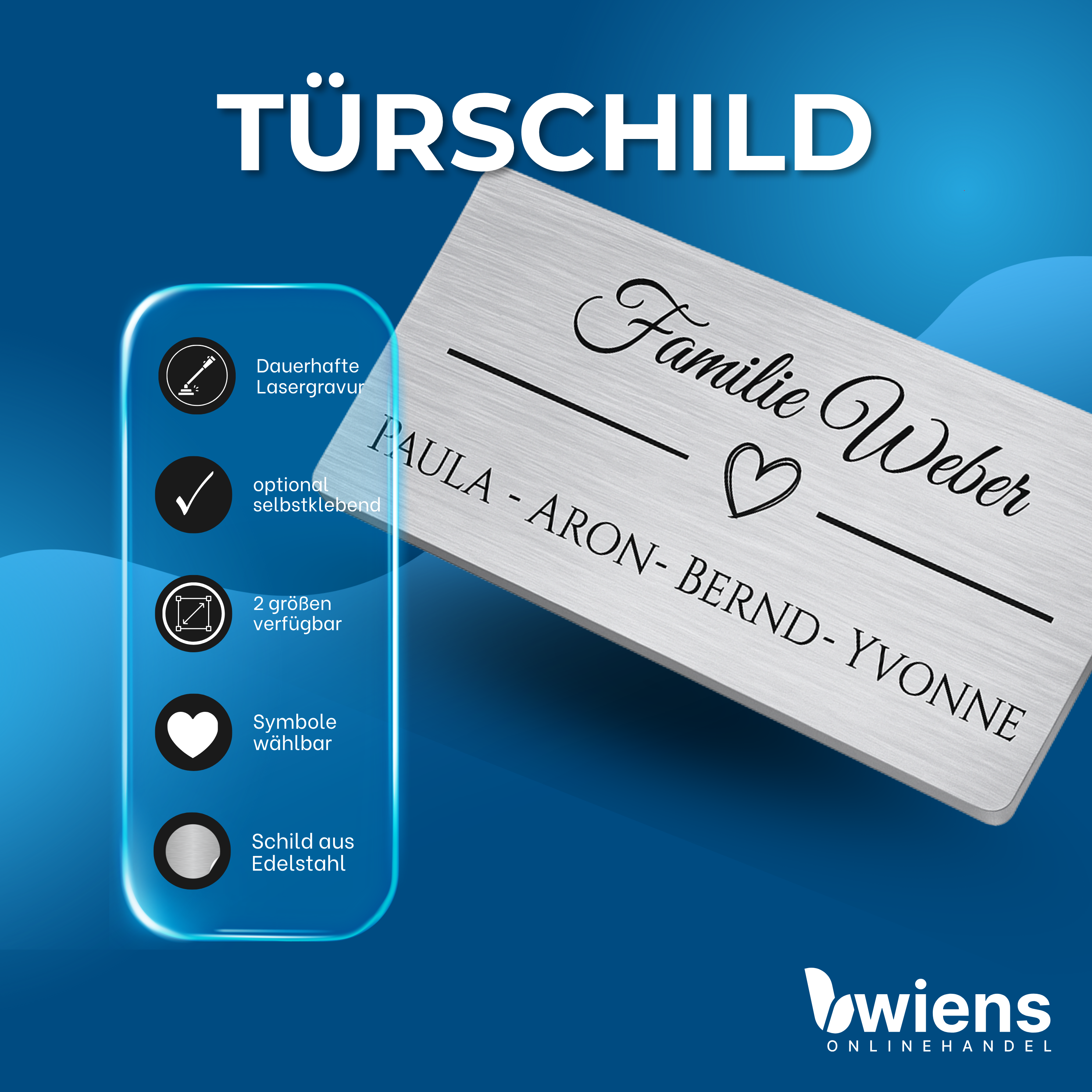 Türschild aus Edelstahl mit Herz