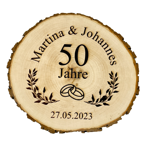 Baumscheibe mit Gravur | Jubiläum, Hölzerne Hochzeit, Geburtstag - Wiens3d