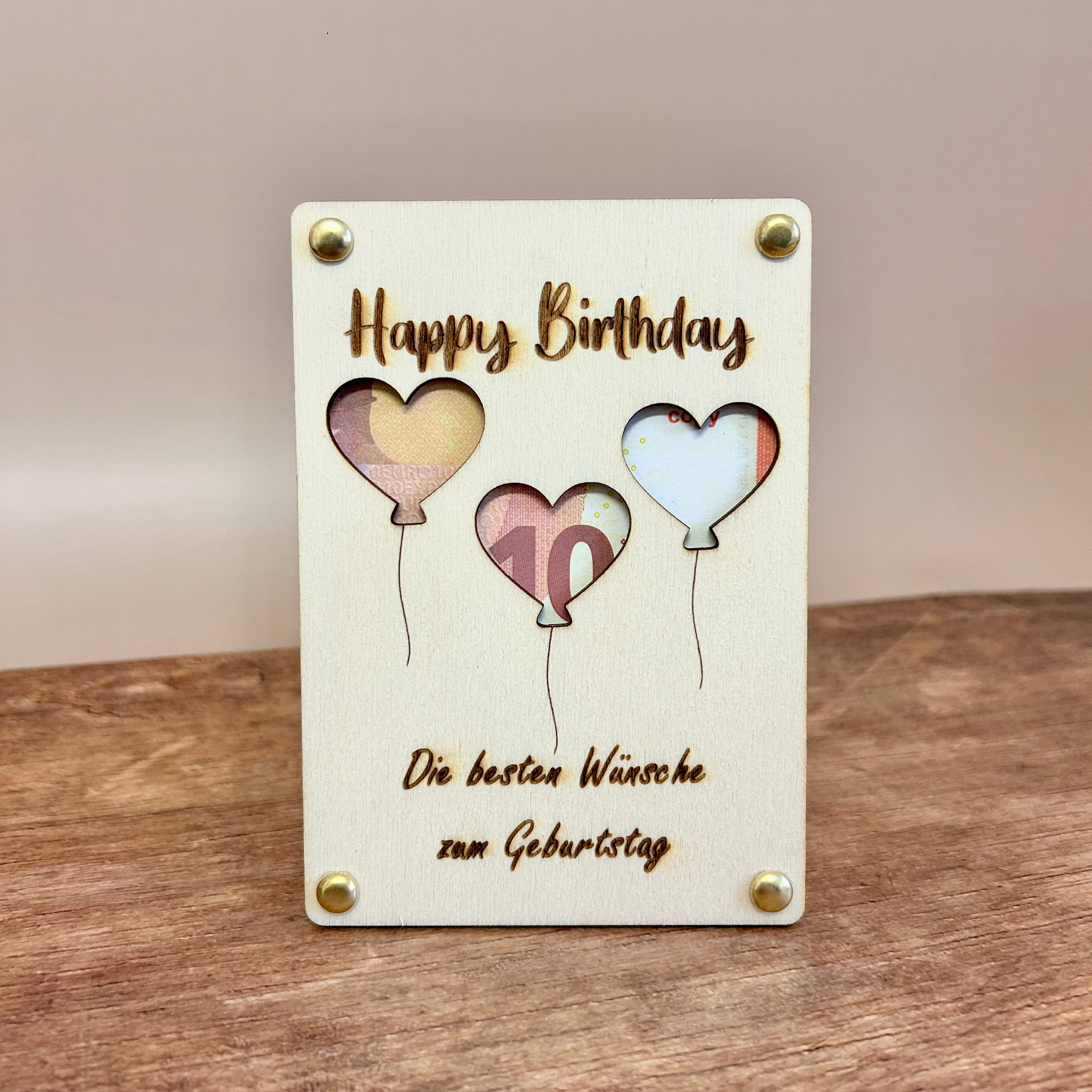 Geldgeschenk Holz | Happy Birthday HERZ