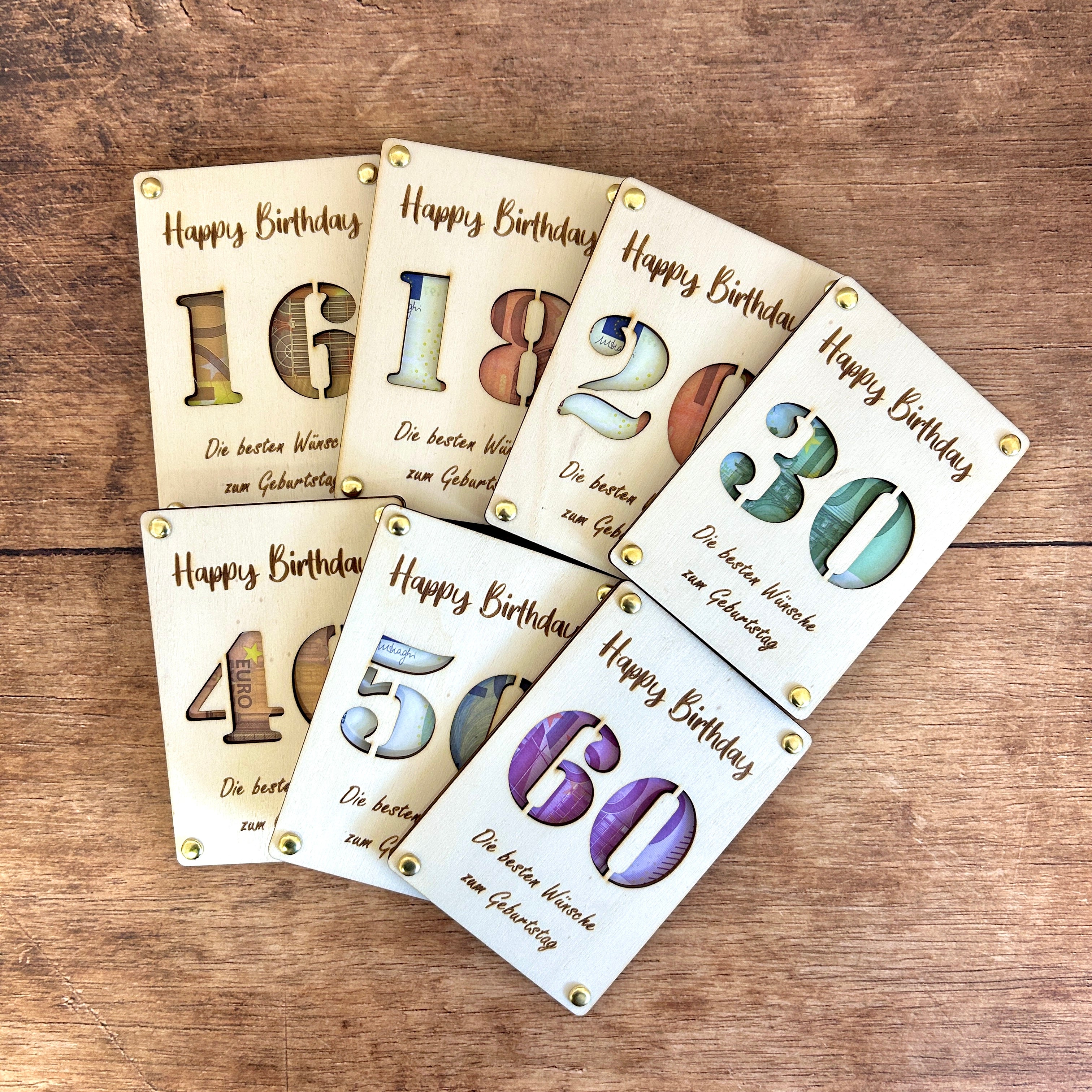 Geldgeschenk Holz | Happy Birthday Zahl