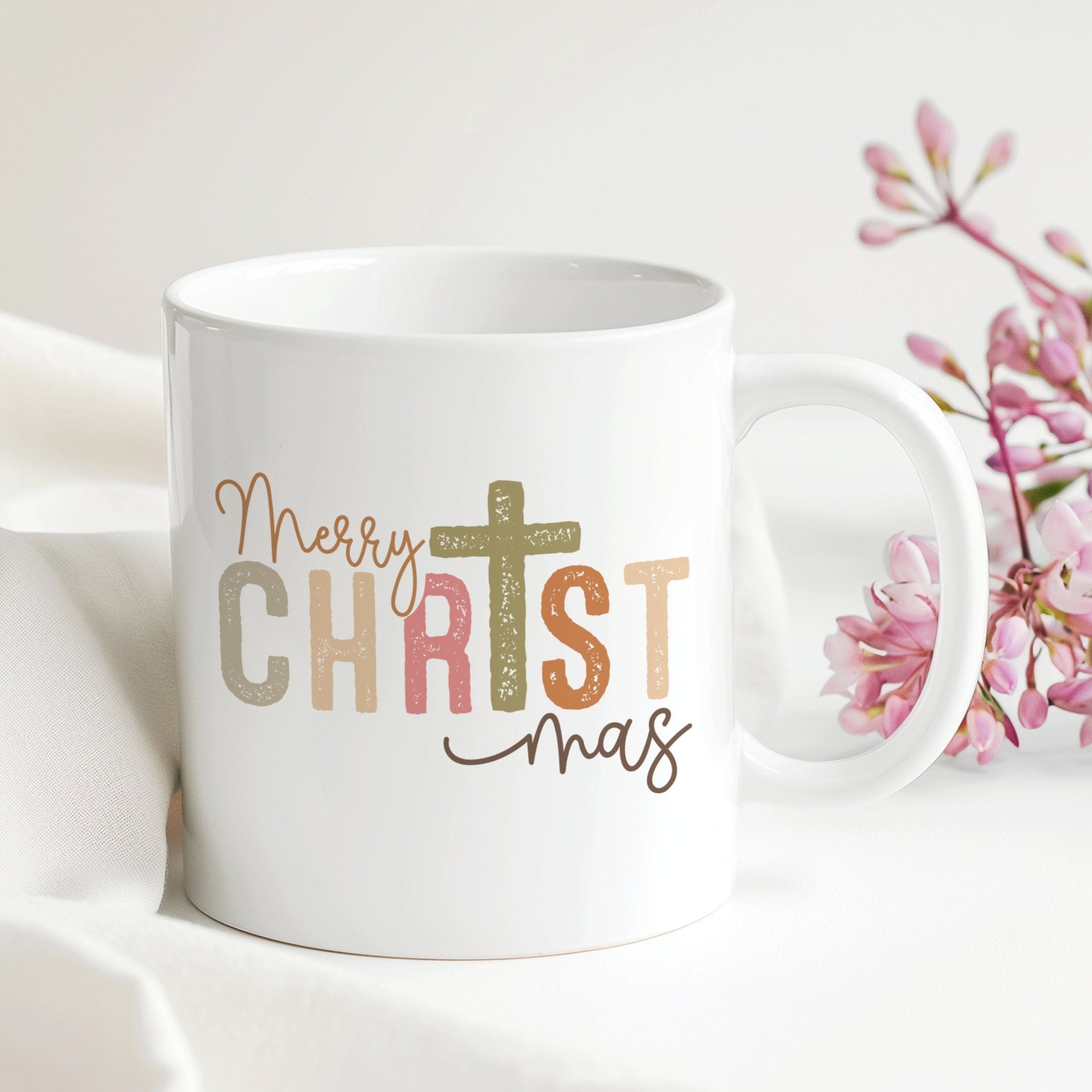 Merry Christmas Tasse | Kreuz Christ | Weihnachten Geburtstag Geschenk Arbeit | 330 ml - 0243