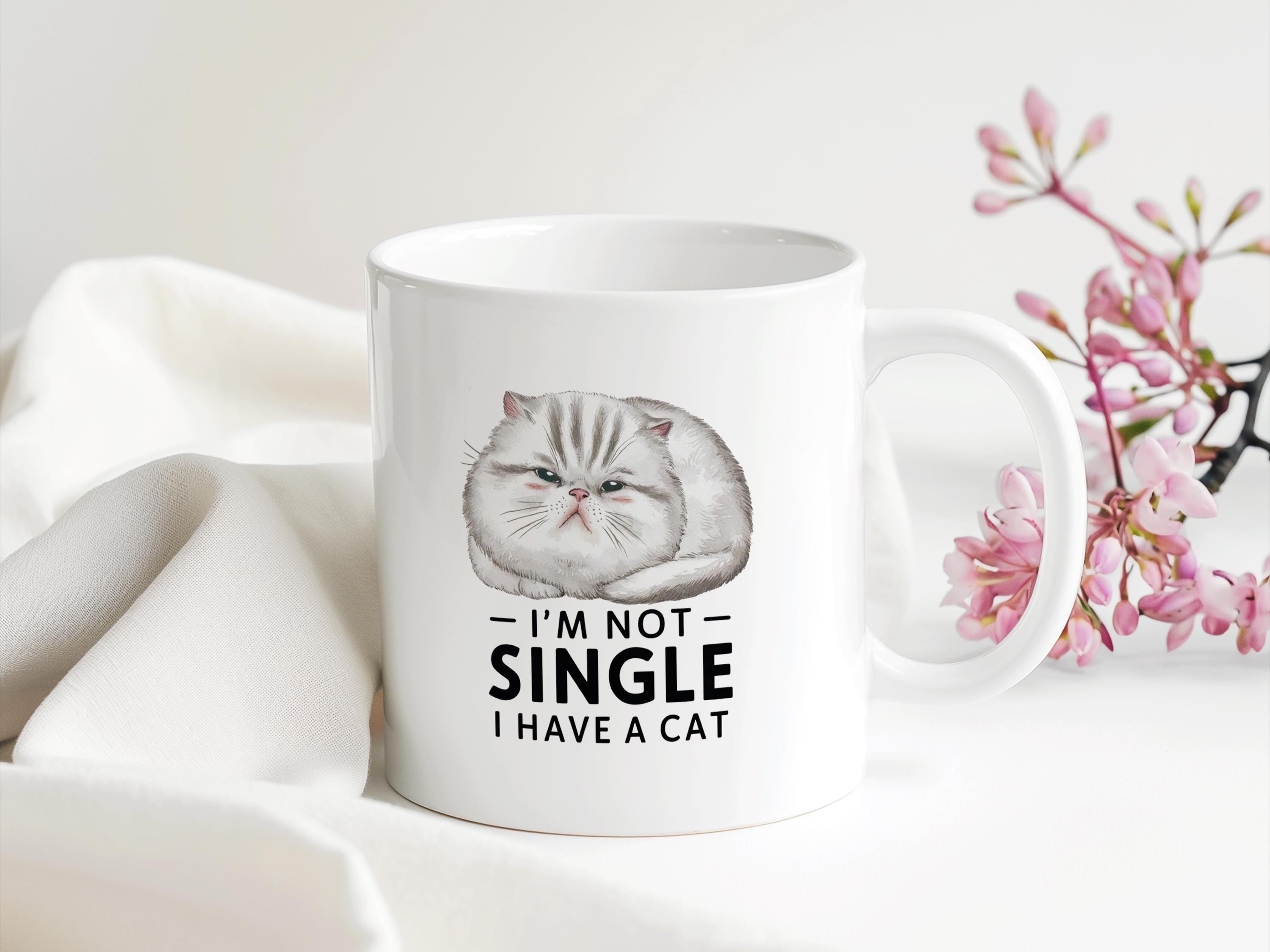 Kaffeetasse für Singles mit Katzen | Funny Cat | Geschenk Weihnachten Muttertag Wichteln Geburtstag | 330 ml - 0311