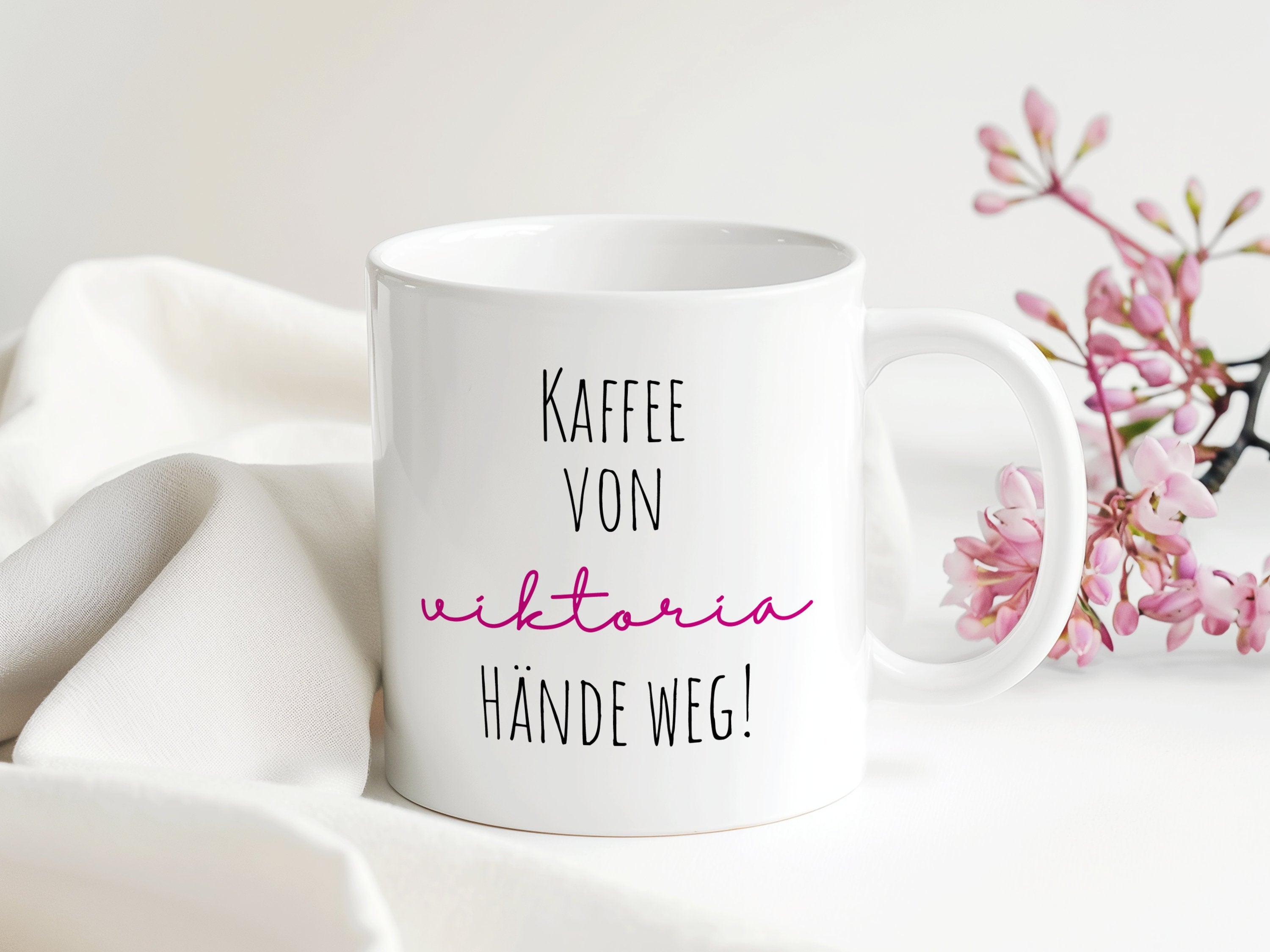 Kaffeetasse + Name | Kleeblatt | Hände weg! Freude Liebe | Geschenk Weihnachten Arbeitskollegen Familie | 330 ml - 0294