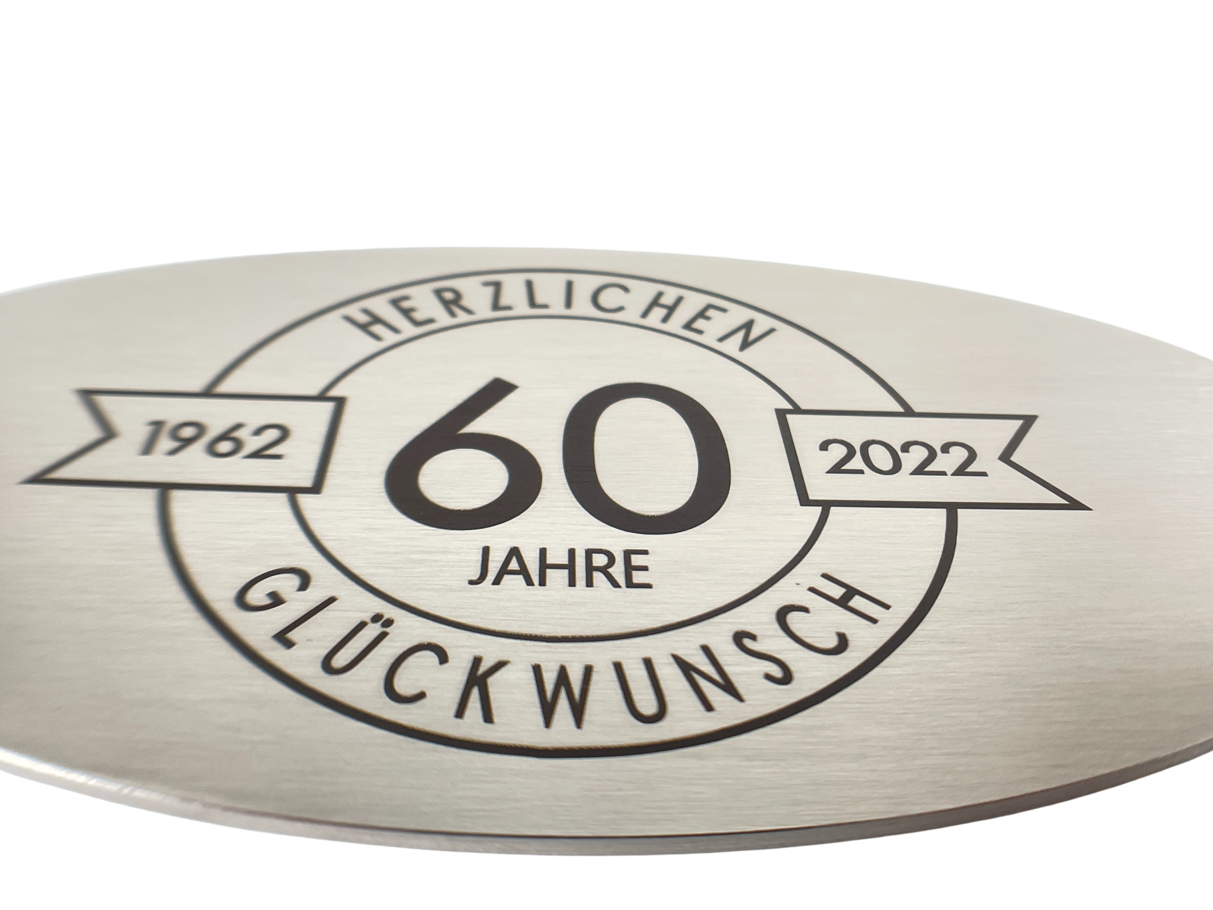 Edelstahlschild oval 150 x 75 mm - mit persönlicher Wunsch Gravur - Wiens3d