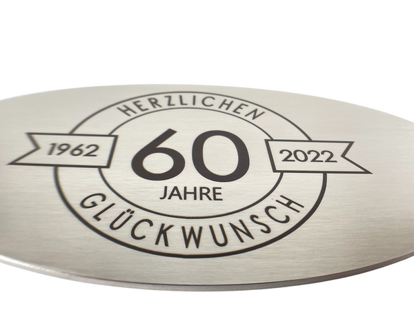Edelstahlschild oval 150 x 75 mm - mit persönlicher Wunsch Gravur - Wiens3d
