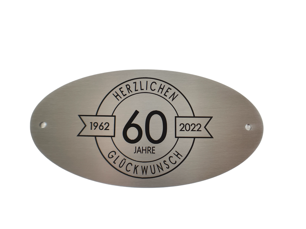 Edelstahlschild oval 150 x 75 mm - mit persönlicher Wunsch Gravur - Wiens3d