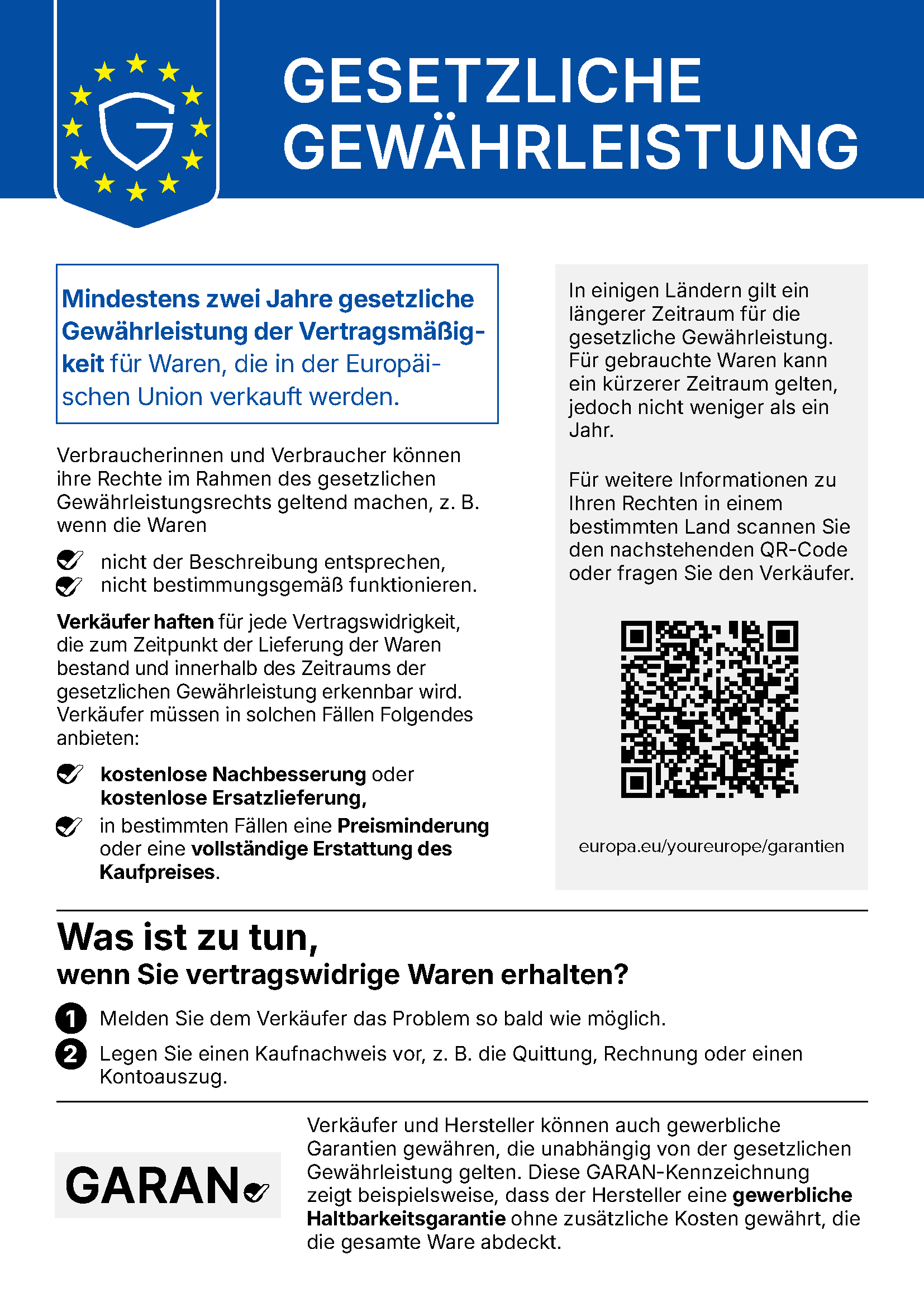 Offizieller EU-Hinweis zur gesetzlichen Gewährleistung. Der vollständige Inhalt steht zusätzlich im aufklappbaren Text unter der Grafik.